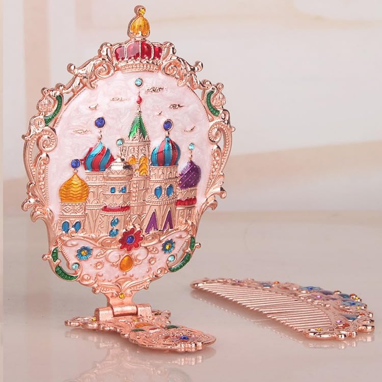 BYVUTE Handheld Mirror Set, Vintage Makeup Mirror and Comb Antique Vanity Mirror Cosmetic Decorative Embossed Hair Brush Gift for Women Girls (Castle 2) - Image 2