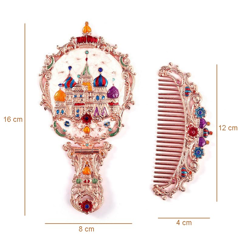 BYVUTE Handheld Mirror Set, Vintage Makeup Mirror and Comb Antique Vanity Mirror Cosmetic Decorative Embossed Hair Brush Gift for Women Girls (Castle 2) - Image 5