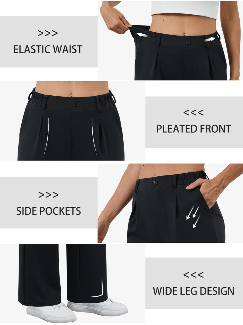 COPYLEAF Womens Dress Pants Wide Leg Stretchy Work Pants with Pockets Elastic Waist Pleated Front Business Casual Slacks(Black XXL) - Image 5