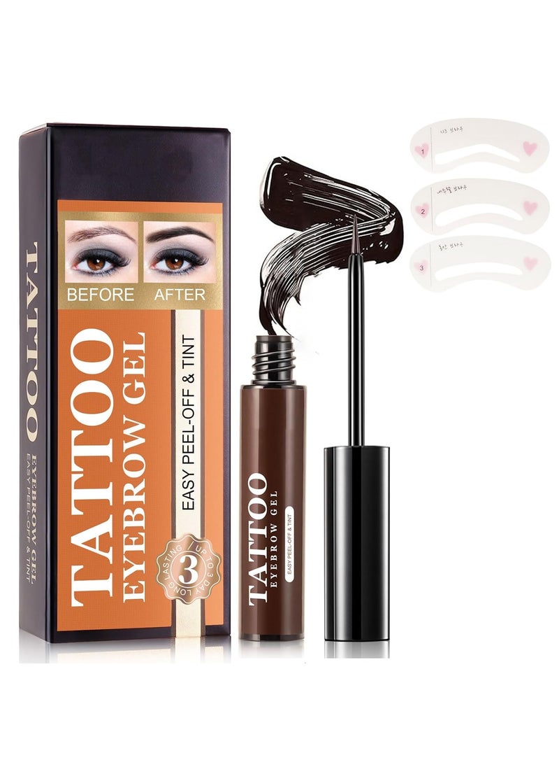 SWETIYOU Tattoo Brow Peel Off Tint Gel with Eyebrow Stencils Long Lasting Eyebrow Gel Tint Transfer Proof and Smudge Proof Eyebrow Stain for Fuller  Defined Brows Makeup Dark Brown 