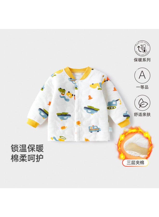 YISHUANGER Men's And Women's Baby Autumn And Winter Warm Top, Children's Three-layer Cotton-padded Cardigan Jacket, Thickened Infant Clothing - Image 2