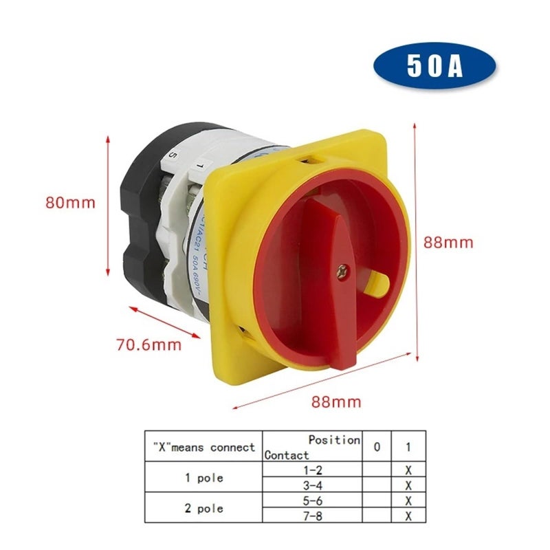 50A مفتاح دوار ذو قطبين لقطع الطاقة للتحكم في المحرك LW31 جهة اتصال فضية سلسلة YMZ12 - Image 3