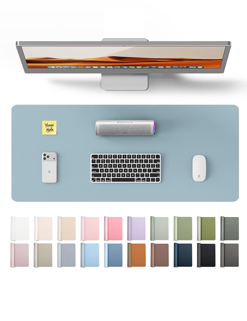 YSAGi Leather Desk Protector, Office Mat, Large Mouse Mat, Non-Slip PU Leather Blotter, Laptop Desk Pad, Waterproof Writing Pad for Office and Home (Ice Blue, 23.6" x 13.8") - Image 1