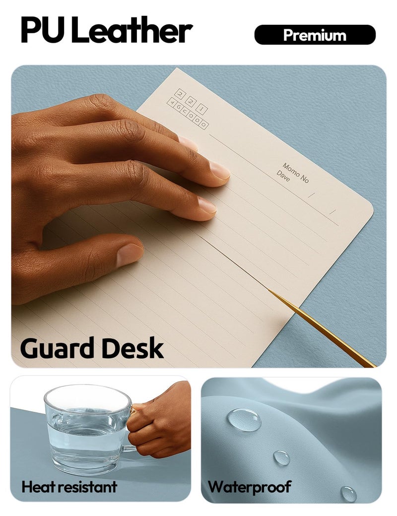 YSAGi Leather Desk Protector, Office Mat, Large Mouse Mat, Non-Slip PU Leather Blotter, Laptop Desk Pad, Waterproof Writing Pad for Office and Home (Ice Blue, 23.6" x 13.8") - Image 3