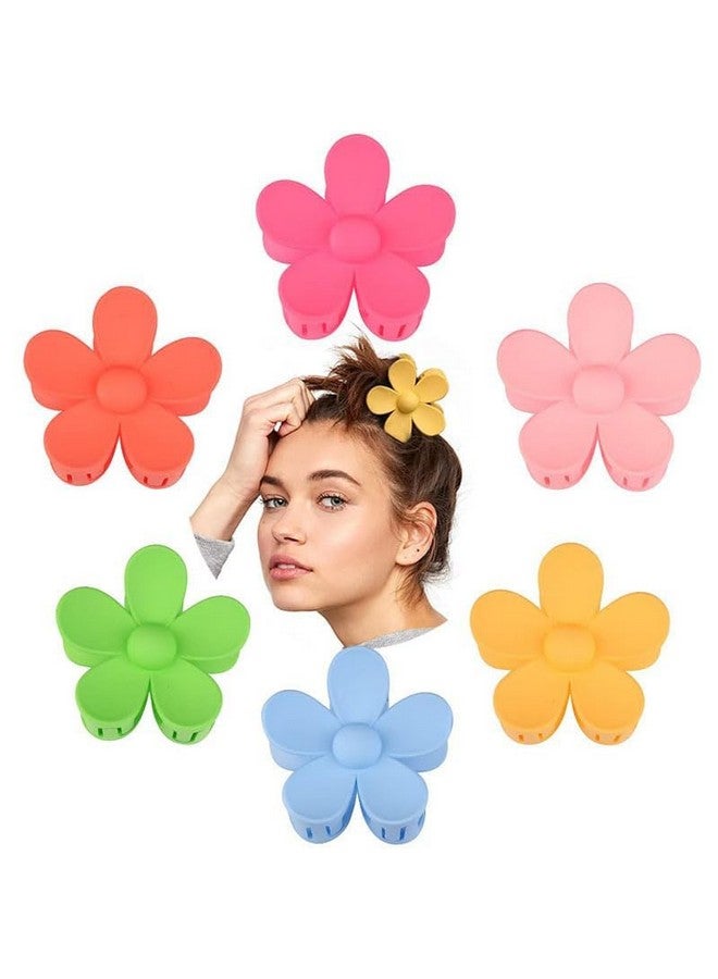 Kalaneet 6 Pcs Floral Hair Claw Frosted Matte Thick Color Hair Clip For Women & Girls| Cute Flower Shape Hair Grip Medium Large Jumbo Sized Hair Clutcher (Medium) (Beauty Multi 124) - Image 1