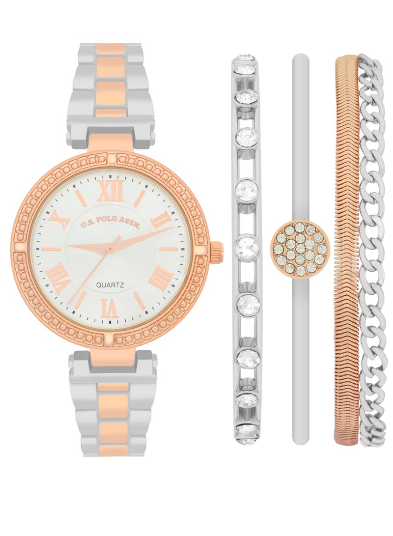 U.S. Polo Assn. Women's Quartz Analog dual tone watch and bracelet set - Image 1