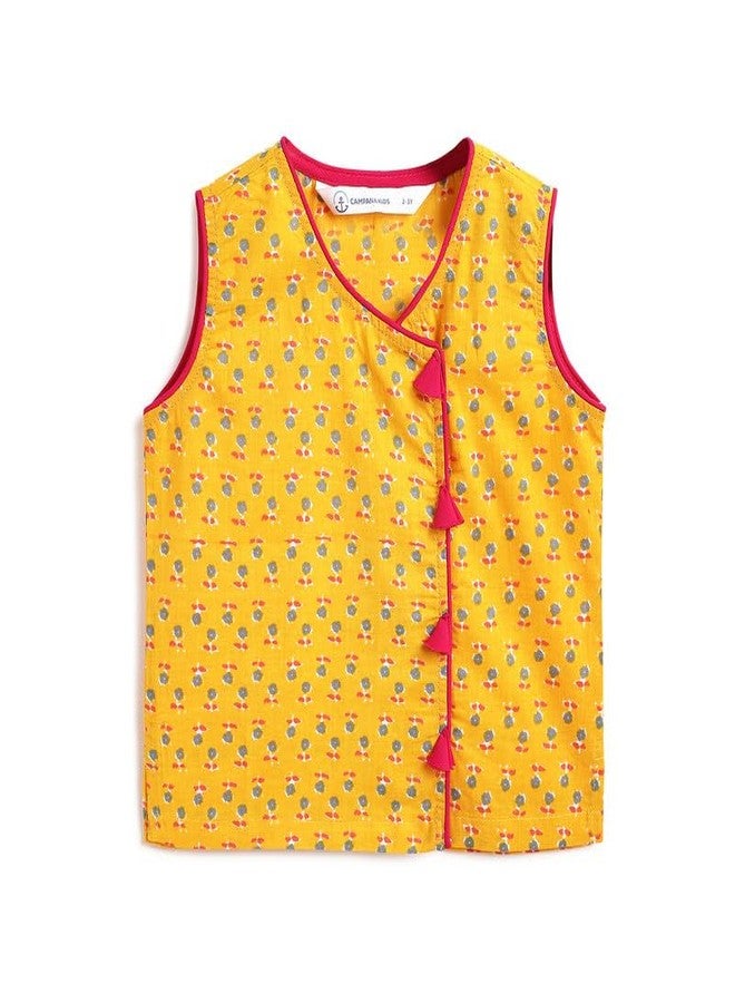 Campana Girls Papiha Pure Cotton Lehenga Choli set | Traditional Ethnic Dress - Yellow & Magenta, CK29335_18-24M - Image 2