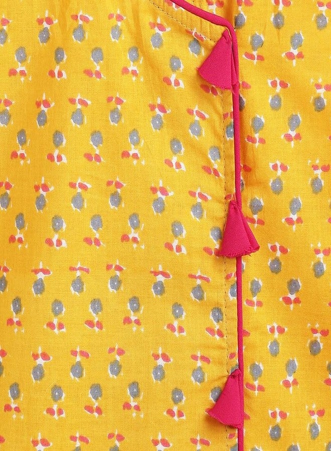 Campana Girls Papiha Pure Cotton Lehenga Choli set | Traditional Ethnic Dress - Yellow & Magenta, CK29335_18-24M - Image 5