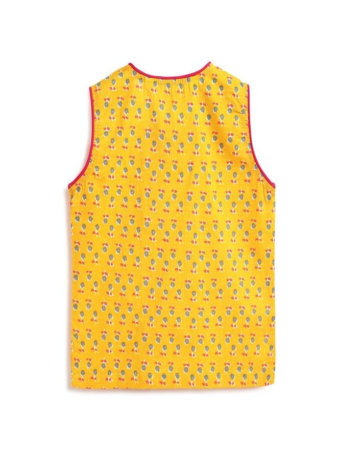 Campana Girls Papiha Pure Cotton Lehenga Choli set | Traditional Ethnic Dress - Yellow & Magenta, CK29335_18-24M - Image 3