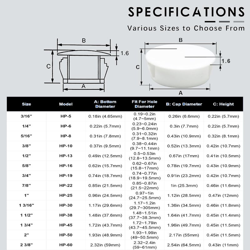 BOPOREAE 3/8 In/10 mm Plastic Hole Plugs, White Screw Hole Cover Flush Type Snap in Locking Panel Tube Plug Knockout Seal Steel Furniture Cabinet Fencing Post Pipe Insert End Caps, 60PCS - Image 2