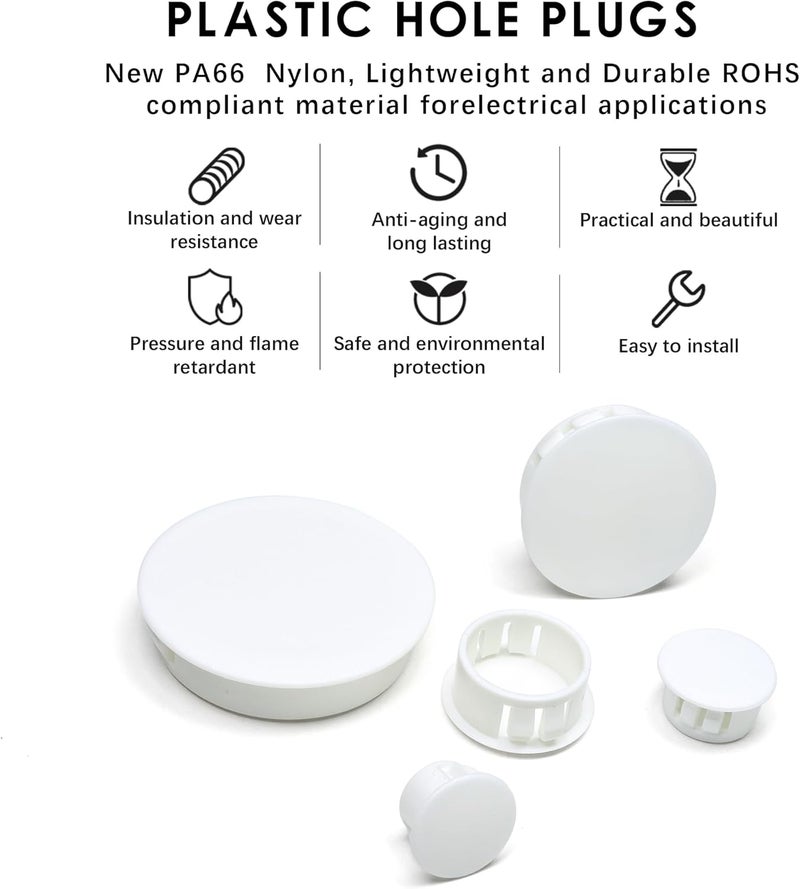 BOPOREAE 3/8 In/10 mm Plastic Hole Plugs, White Screw Hole Cover Flush Type Snap in Locking Panel Tube Plug Knockout Seal Steel Furniture Cabinet Fencing Post Pipe Insert End Caps, 60PCS - Image 3