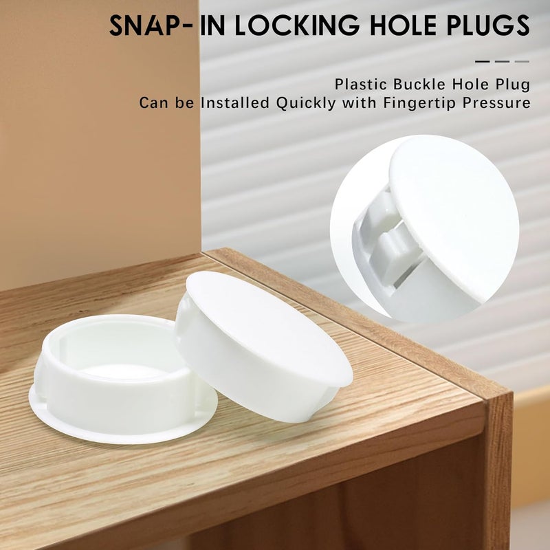 BOPOREAE 3/8 In/10 mm Plastic Hole Plugs, White Screw Hole Cover Flush Type Snap in Locking Panel Tube Plug Knockout Seal Steel Furniture Cabinet Fencing Post Pipe Insert End Caps, 60PCS - Image 4