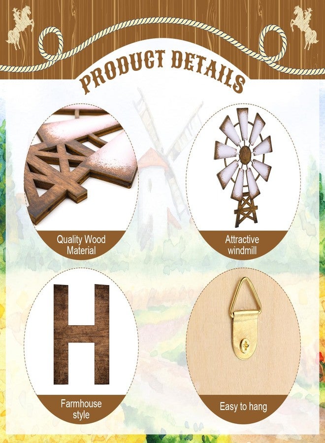 جونكين لوحة خشبية ريفية من جانكين، مكونة من 4 قطع، مزينة بطاحونة هوائية، تُضفي لمسة غربية على ديكور المنزل الريفي، وتُعلق عليها حروف رعاة البقر، لتكون مناسبة للمدخل وغرفة المعيشة والمطبخ. - Image 3