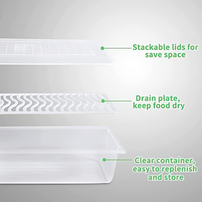 flymore Fridge Storage Boxes (Pack of 6), Fridge Organizer with Removable Drain Plate Fridge Storage Containers Keeps Fruits, Vegetables, Meat, Fish Fresh Longer 1500 ML Container Box - Image 4