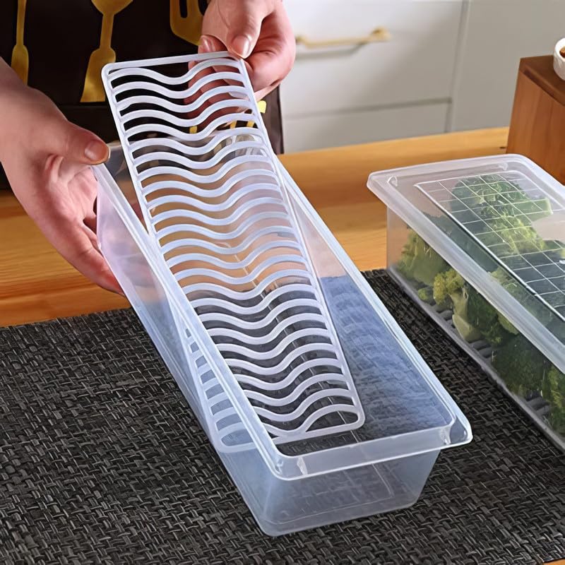 flymore Fridge Storage Boxes (Pack of 6), Fridge Organizer with Removable Drain Plate Fridge Storage Containers Keeps Fruits, Vegetables, Meat, Fish Fresh Longer 1500 ML Container Box - Image 3