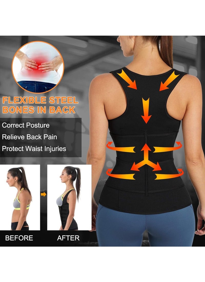 Pretocter - Sauna Sweat Vest Workout Sweat for Women and Men,Waist Trainer Trimmer for Loss Weight - Image 1