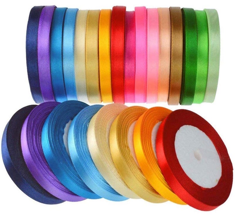 DIY Crafts 1, Pack of 15 Yards, Ribbon Double Face Non Fading Woven Satin Polyester 15-25 Colors Unsorted Bulk for Gift Wrapping Party Decoration in Chr(Combo # No 1, Pack of 15 Yards) - Image 1