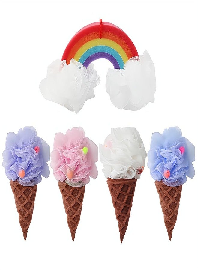 Ximimark 5 pcs Ice Cream Shaped Bath Loofah Cartoon Design Foaming Bath Ball Bath Shower Sponge Exfoliating Mesh Brush Shower Sponge for Bathroom Shower Puff - Image 1