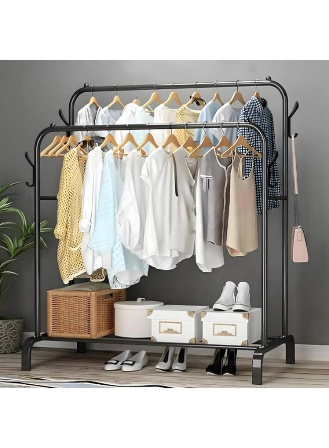 Heavy-Duty Metal Clothes Rack and Organizer Stand – Modern Double Garment Hanging Rail with Bottom Storage Shelves for Shoes, Bags, and Bedroom Organization - Image 2