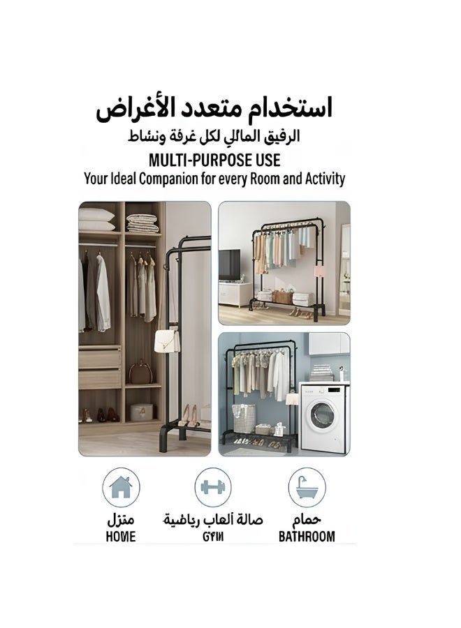 Heavy-Duty Metal Clothes Rack and Organizer Stand – Modern Double Garment Hanging Rail with Bottom Storage Shelves for Shoes, Bags, and Bedroom Organization - Image 4