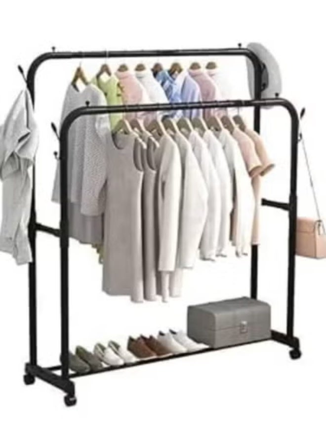 Heavy-Duty Metal Clothes Rack and Organizer Stand – Modern Double Garment Hanging Rail with Bottom Storage Shelves for Shoes, Bags, and Bedroom Organization - Image 1