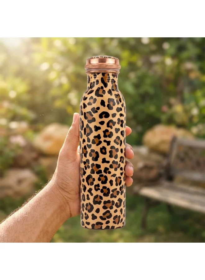Mobcos Mobcos Wild Leopard Copper Water Bottle 1 Ltr, 99% Pure Copper Bottle with Leakproof Screw Cap, Handmade Marbled Design, Reusable Water Bottle for Home, Office & Travel