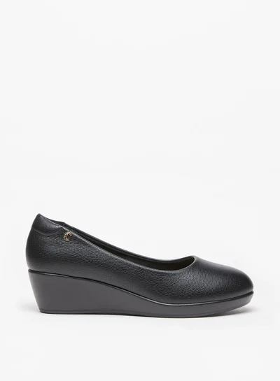 لو كونفورت Women's Textured Slip-On Ballerina Shoes with Wedge Heels