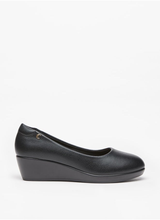 Le Confort - Women's Textured Slip-On Ballerina Shoes with Wedge Heels - Image 1