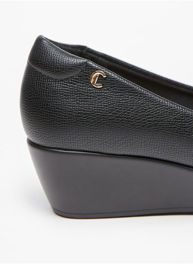 Le Confort - Women's Textured Slip-On Ballerina Shoes with Wedge Heels - Image 1