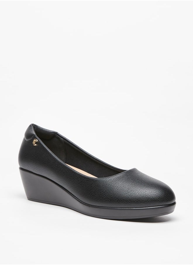 Le Confort - Women's Textured Slip-On Ballerina Shoes with Wedge Heels - Image 1