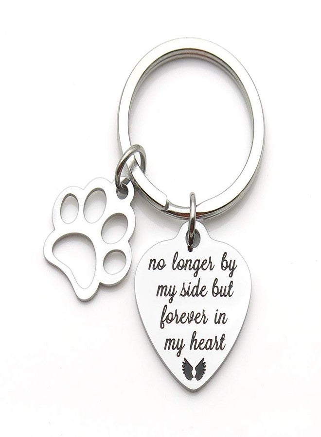 IDLAN Pet Memorial Gift No Longer by My Side But Forever in My Heart Stainless Steel Paw Prints Keychain Pet Sympathy Gift - Image 2
