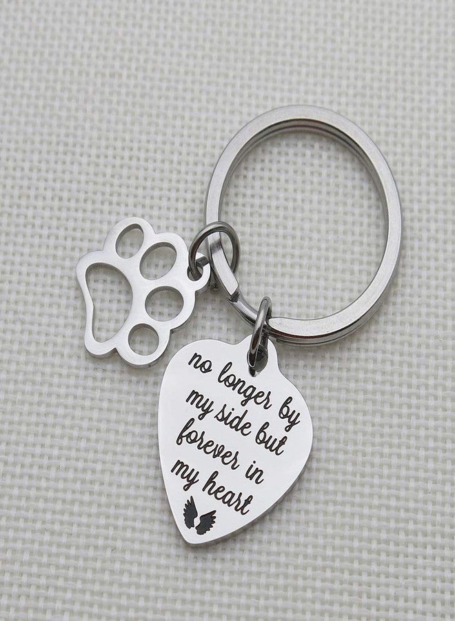 IDLAN Pet Memorial Gift No Longer by My Side But Forever in My Heart Stainless Steel Paw Prints Keychain Pet Sympathy Gift - Image 3