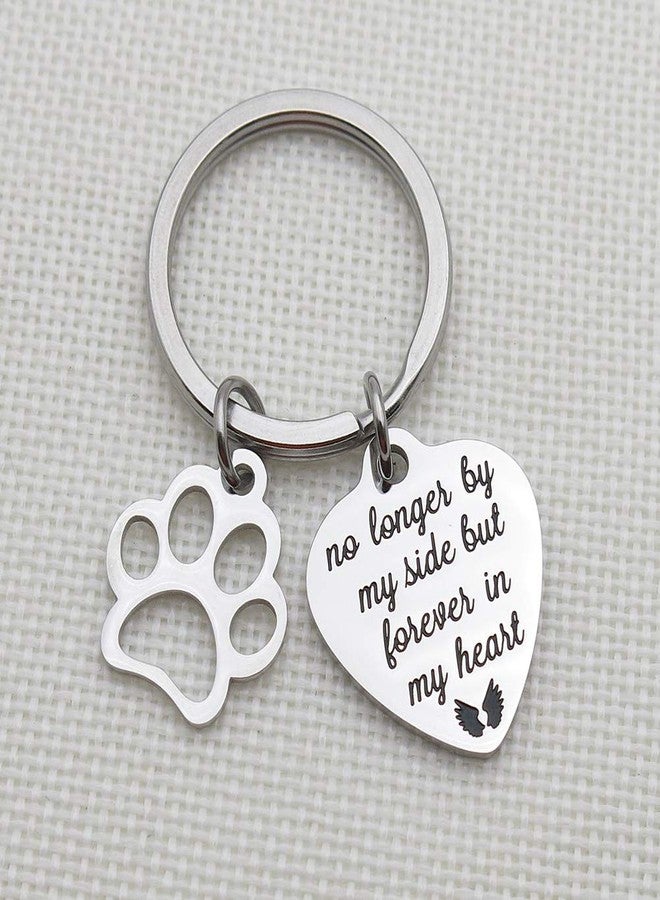 IDLAN Pet Memorial Gift No Longer by My Side But Forever in My Heart Stainless Steel Paw Prints Keychain Pet Sympathy Gift - Image 4