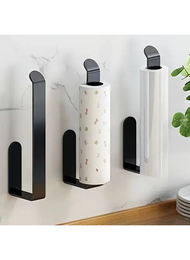 Black Self Adhesive Wall Mounted Tissue Holder No Drilling Easy Installation Dual Purpose Kitchen Bathroom Storage Organizer - Image 1
