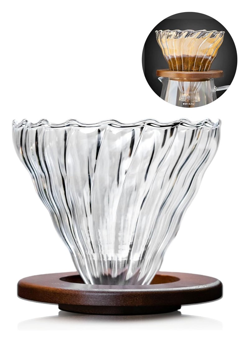 MIBRU V60 Drip Pour Over Coffee Maker Clear 600ml 3 in 1 Server Heat Resistant Glass Tea Pot With Filter Portable and Distillation funnel glass Multicolour  - Image 2