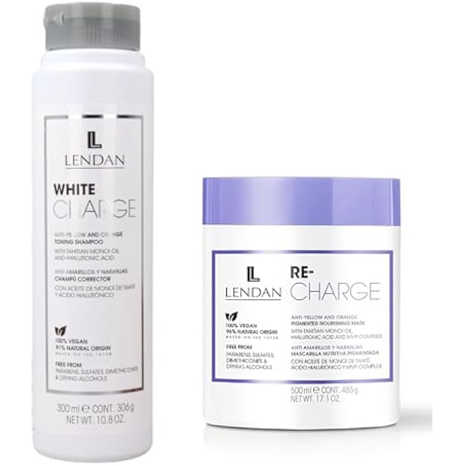 Lendan Anti-Yellow & Orange Kit, White Charge Shampoo 300ml + Re-Charge Mask 500ml