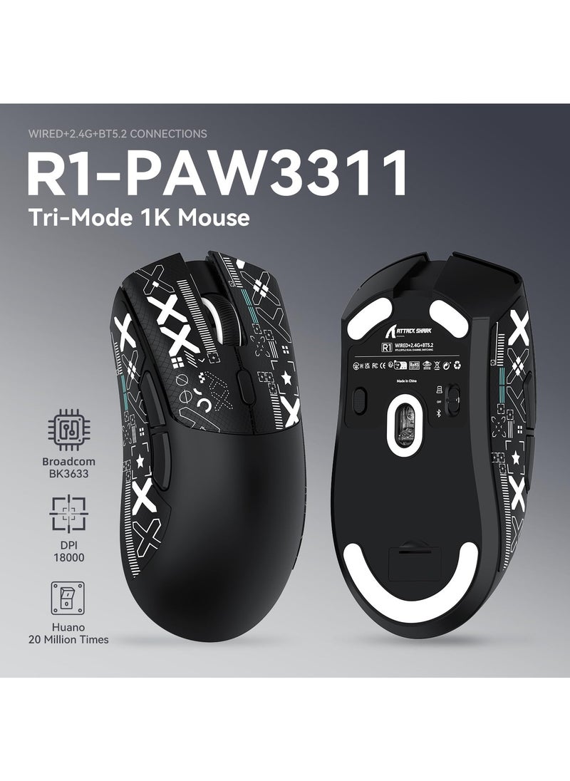 Attack Shark - R1 Wireless Gaming Mouse,Tri-Mode Connection (2.4G/Wired/BT5.2),55g Lightweight,18K DPI Optical Sensor,HUYU 20 Million Key Life,Ergonomic Design,for PC/Laptop/Win/Mac - Image 1