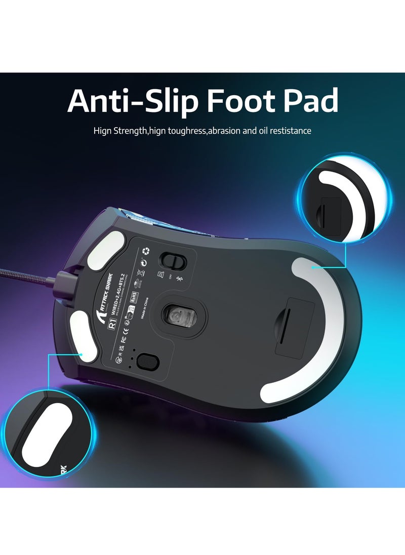 Attack Shark - R1 Wireless Gaming Mouse,Tri-Mode Connection (2.4G/Wired/BT5.2),55g Lightweight,18K DPI Optical Sensor,HUYU 20 Million Key Life,Ergonomic Design,for PC/Laptop/Win/Mac - Image 1