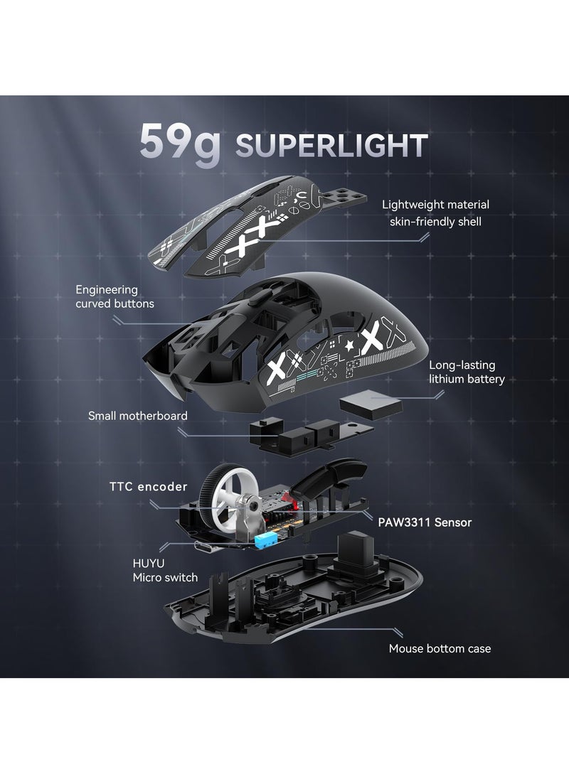Attack Shark - R1 Wireless Gaming Mouse,Tri-Mode Connection (2.4G/Wired/BT5.2),55g Lightweight,18K DPI Optical Sensor,HUYU 20 Million Key Life,Ergonomic Design,for PC/Laptop/Win/Mac - Image 1