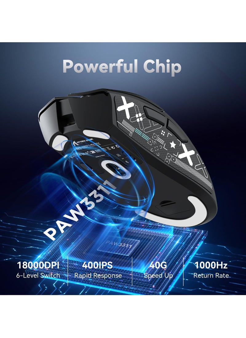 Attack Shark - R1 Wireless Gaming Mouse,Tri-Mode Connection (2.4G/Wired/BT5.2),55g Lightweight,18K DPI Optical Sensor,HUYU 20 Million Key Life,Ergonomic Design,for PC/Laptop/Win/Mac - Image 1