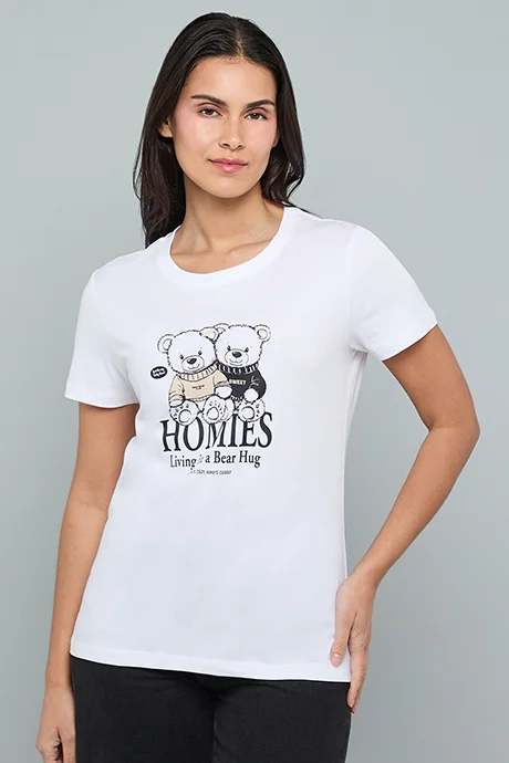 أر أند بي Printed T-Shirt with Crew Neck and Short Sleeves