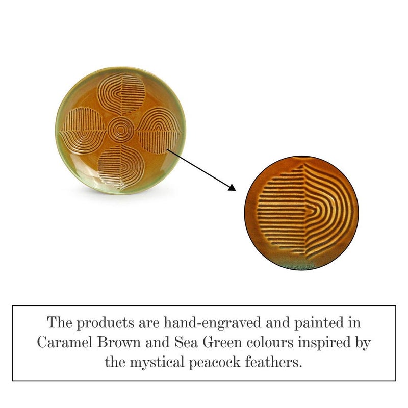 ExclusiveLane 'Peacock Boulevard' Hand-Engraved Small Ceramic Plates Ceramic Quarter Plates Side Plates (Set of 4, Dishwasher & Microwave Safe) - Ceramic Plate Snacks Plates Pasta Plates Dinnerware - Image 4