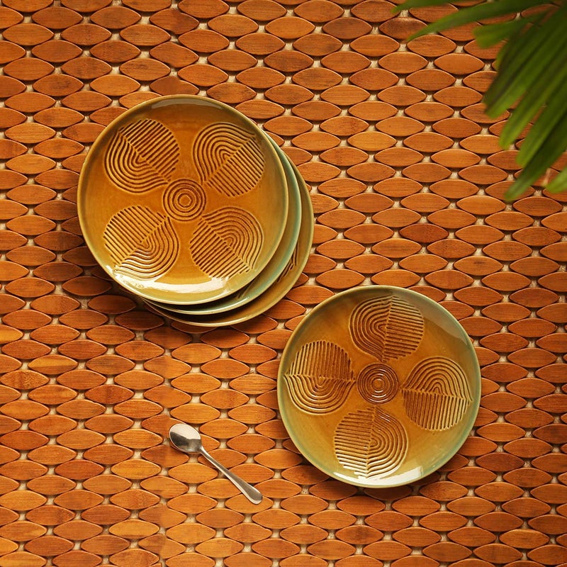 ExclusiveLane 'Peacock Boulevard' Hand-Engraved Small Ceramic Plates Ceramic Quarter Plates Side Plates (Set of 4, Dishwasher & Microwave Safe) - Ceramic Plate Snacks Plates Pasta Plates Dinnerware - Image 1