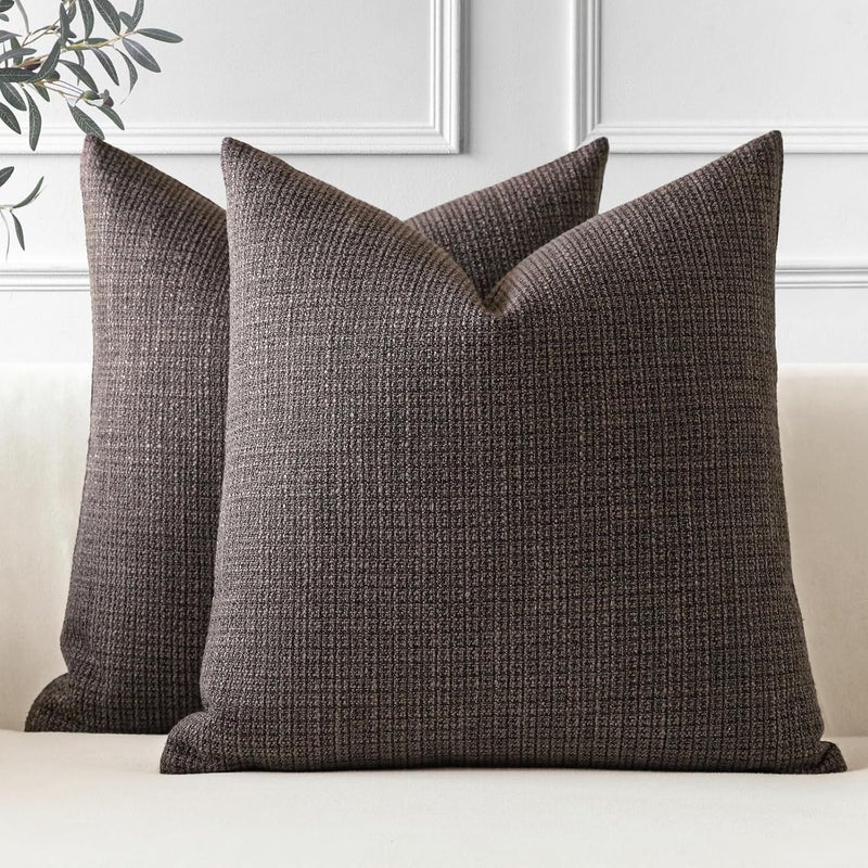 Otostar Pack of 2 Throw Pillow Covers 18x18 Inch Linen Dark Brown Pillowcases Farmhouse Decorative Solid Pillow Covers 45x45 cm Square Cushion Case for Home Decor Sofa Couch Bed (Dark Brown) - Image 1