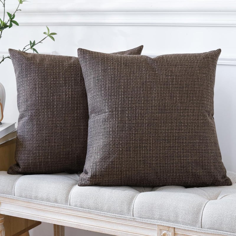 Otostar Pack of 2 Throw Pillow Covers 18x18 Inch Linen Dark Brown Pillowcases Farmhouse Decorative Solid Pillow Covers 45x45 cm Square Cushion Case for Home Decor Sofa Couch Bed (Dark Brown) - Image 3