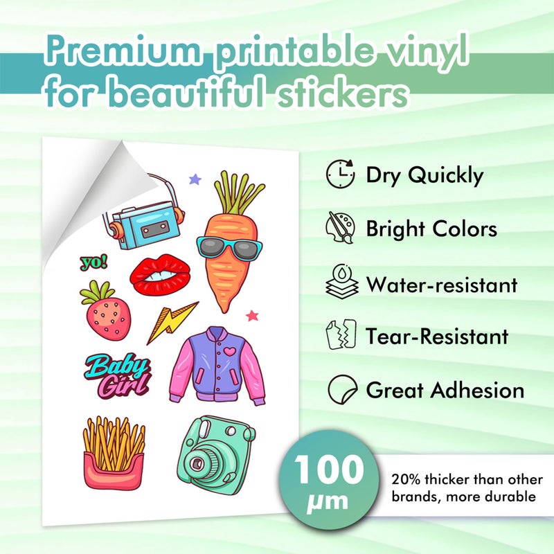 KOALA PAPER Koala Printable Vinyl Sticker Paper for Inkjet Printer - 50 Sheets Matte White Waterproof Sticker Printer Paper, 8.5x11 Inch, Work with Cutting Machine - Image 2