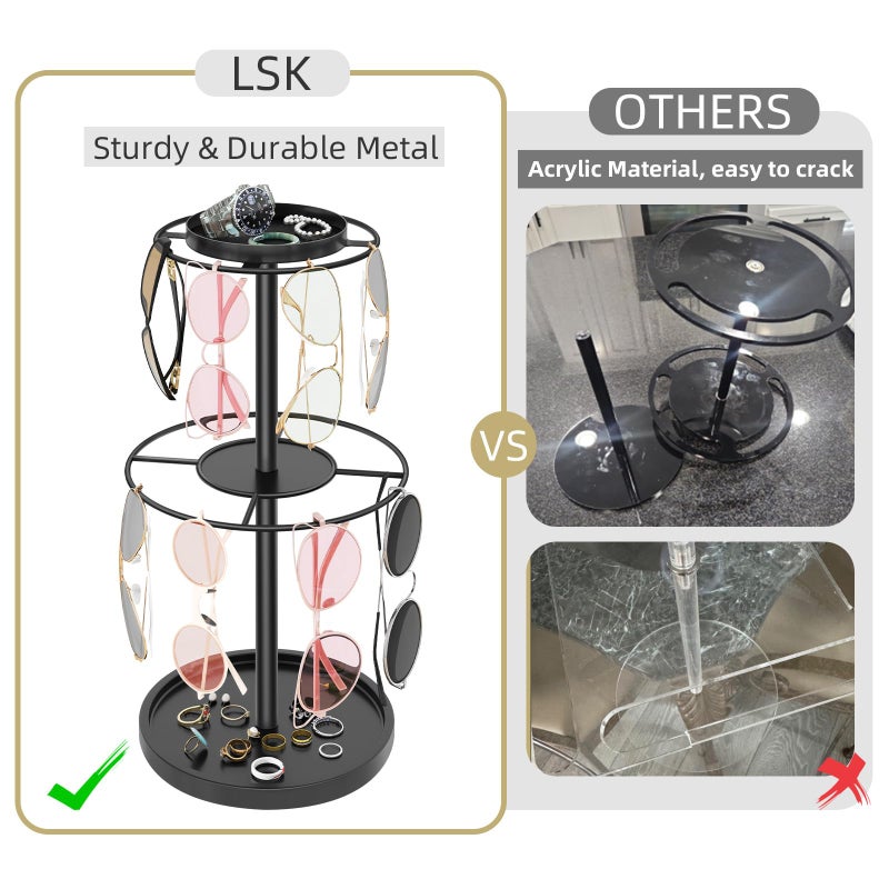LSK 2 Tier Metal Sunglasses Organzier, Glasses Holder Stand with Storage Trays, Sunglasses Organizer Storage with Anti-Slip Pads for Tabletop, Desk, Dresser, Black - Image 5