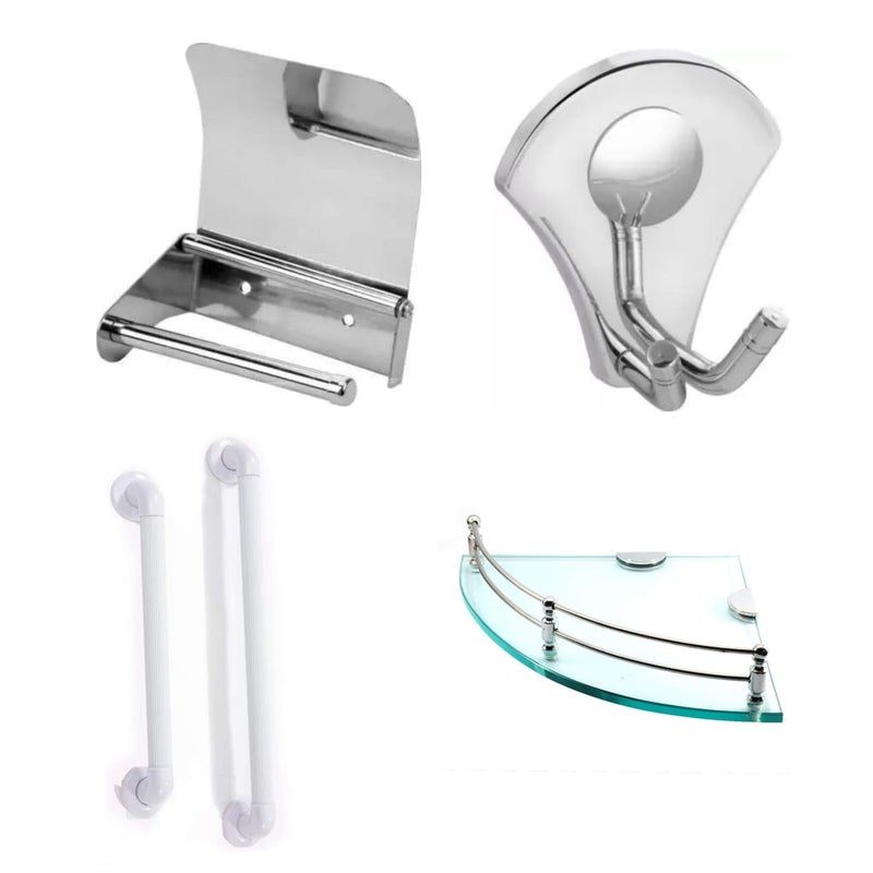 Bosney Combo of Toilet Paper HolderTowel Hanger Wall Mount Corner Shelf and Nylon Grab bar 10 INCH - Image 2