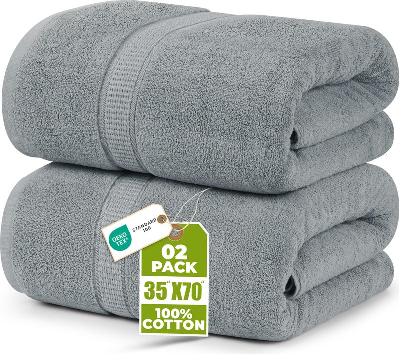 Utopia Towels Luxurious Jumbo Bath Sheet 2 Piece, 600 GSM, 35 by 70 Inches, 100% Ring Spun Cotton, Highly Absorbent and Quick Dry Extra Large Bath Towel, Super Soft Towel, Cool Grey - Image 1