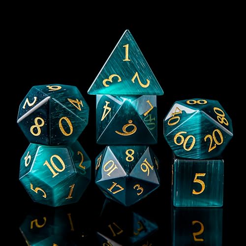 FTNNGIME Dark Green Cats Eye Crystal DND Dice Set 7 PCS 7 PCS Gemstone Suitable for Dungeons and Dragons D D RPG Games - Image 5